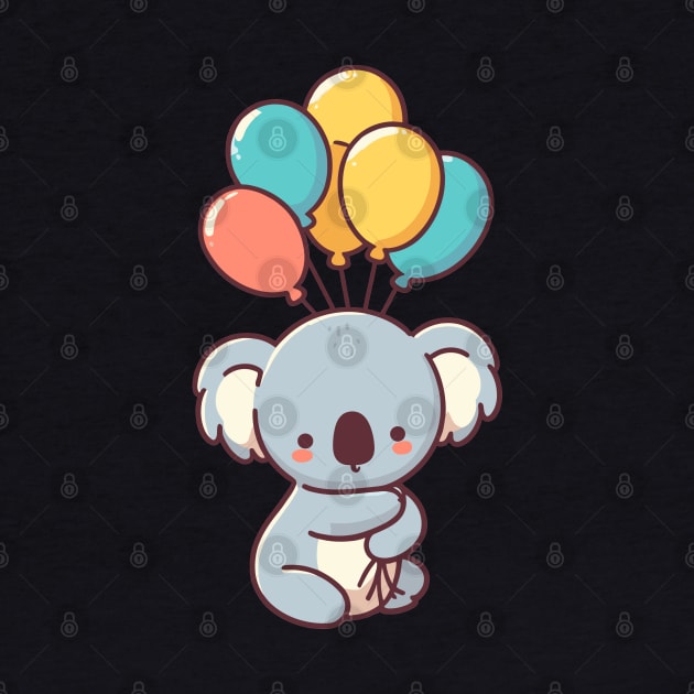 Cute koala bear with balloons, happy birthday greeting card vector illustration, koala lovers by Nora Liak